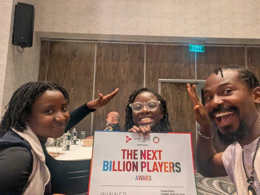Mergery Wanjiru, Joanna Oluoch and Oscar Esio after Joanna's win